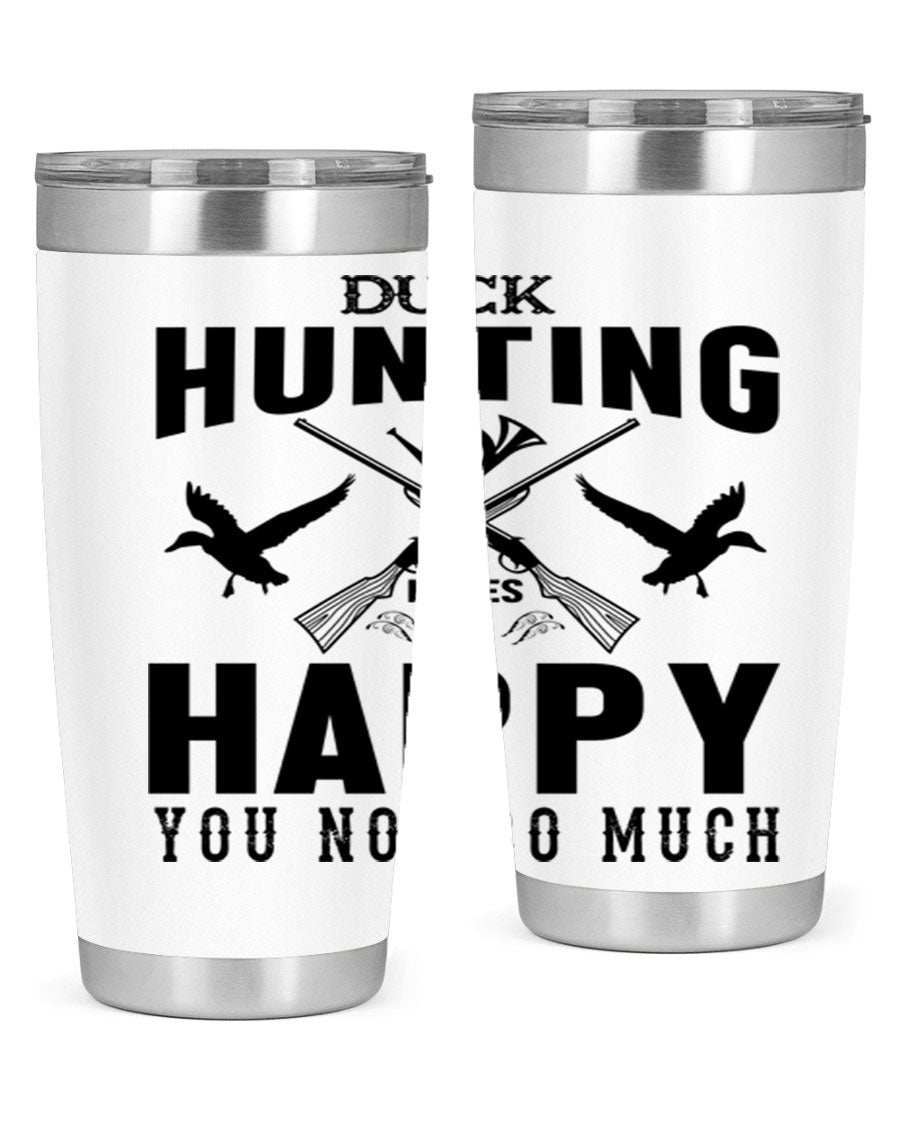 Duck hunting tumbler in stainless steel with a drink-thru lid, showcasing its sleek design and durable construction.