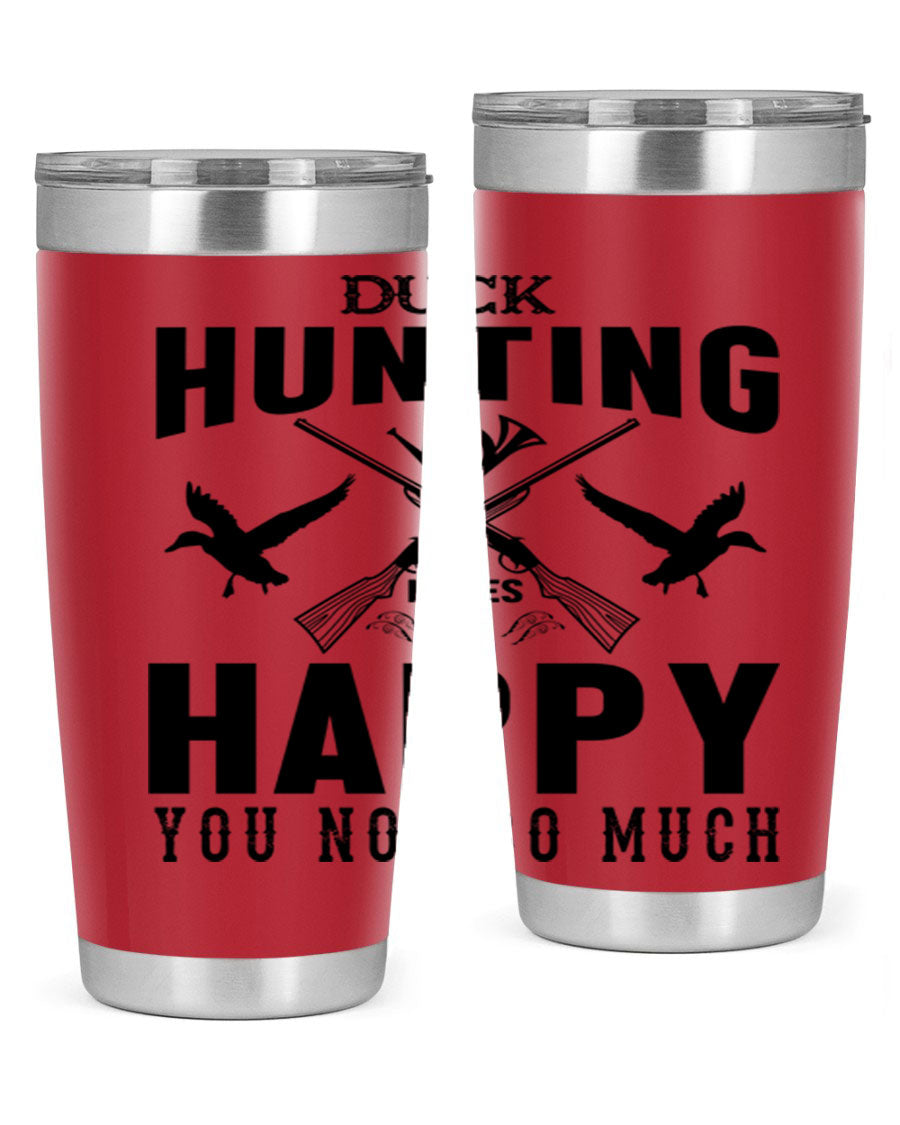 Duck hunting tumbler in stainless steel with a drink-thru lid, showcasing its sleek design and durable construction.