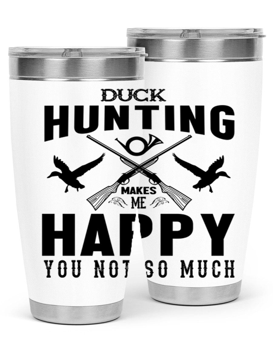 Duck hunting tumbler in stainless steel with a drink-thru lid, showcasing its sleek design and durable construction.