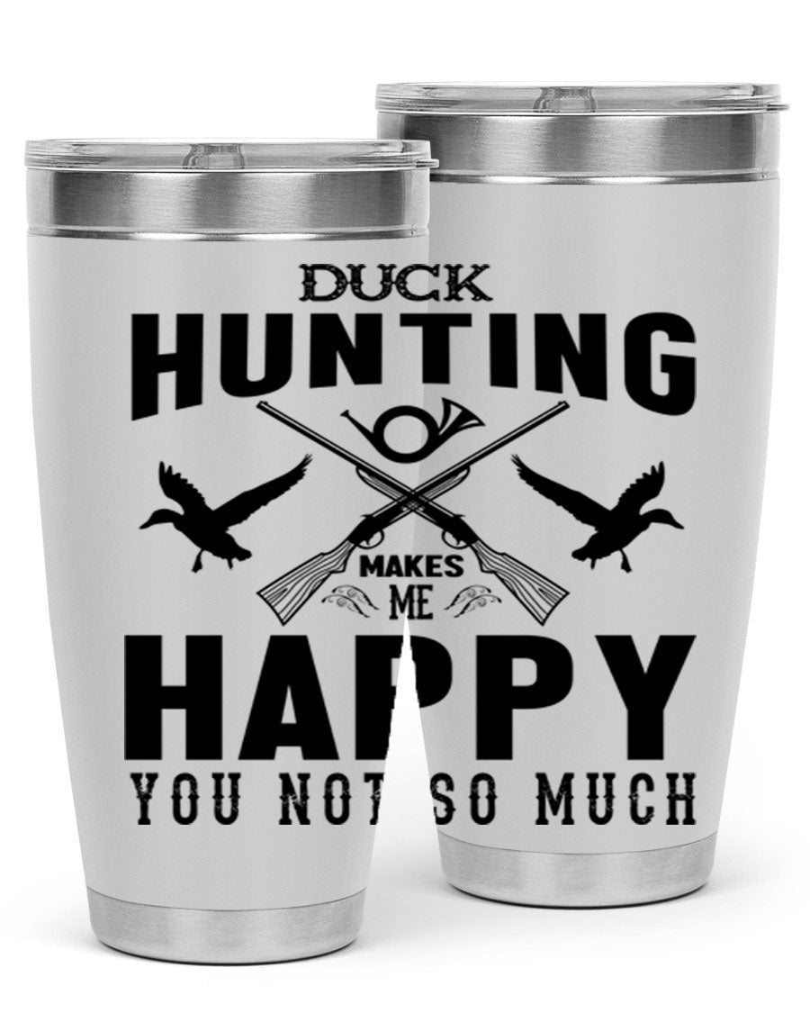 Duck hunting tumbler in stainless steel with a drink-thru lid, showcasing its sleek design and durable construction.