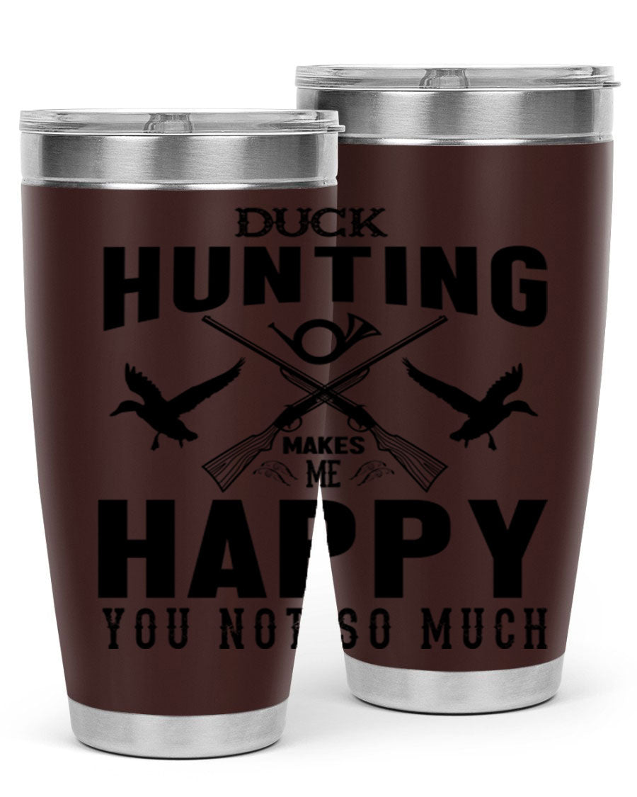 Duck hunting tumbler in stainless steel with a drink-thru lid, showcasing its sleek design and durable construction.