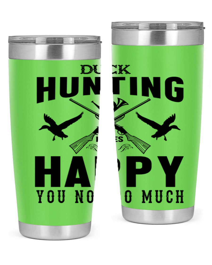 Duck hunting tumbler in stainless steel with a drink-thru lid, showcasing its sleek design and durable construction.