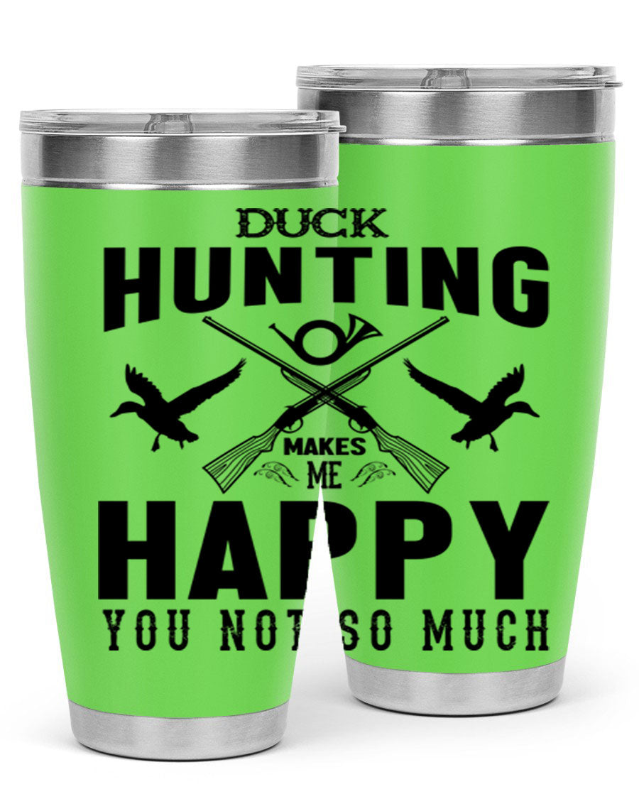 Duck hunting tumbler in stainless steel with a drink-thru lid, showcasing its sleek design and durable construction.