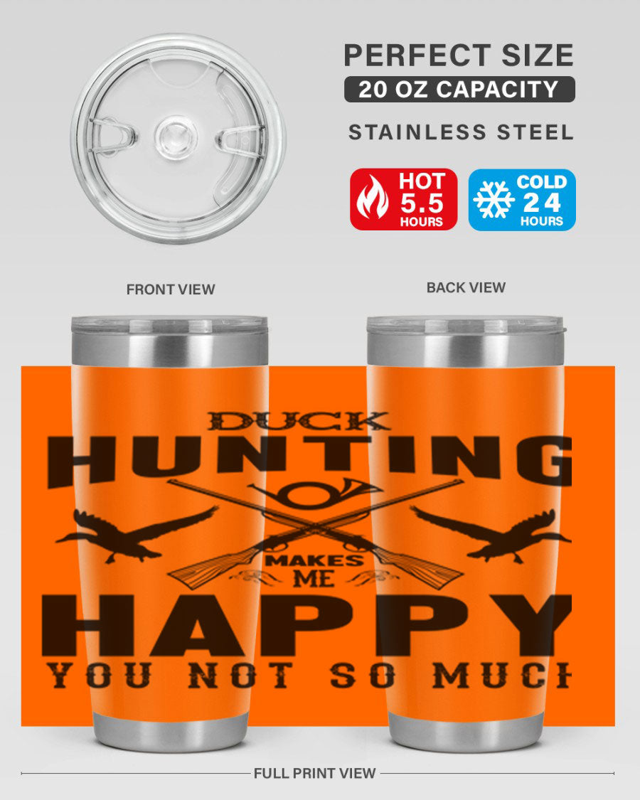 Duck hunting tumbler in stainless steel with a drink-thru lid, showcasing its sleek design and durable construction.