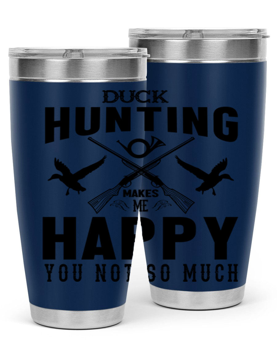 Duck hunting tumbler in stainless steel with a drink-thru lid, showcasing its sleek design and durable construction.