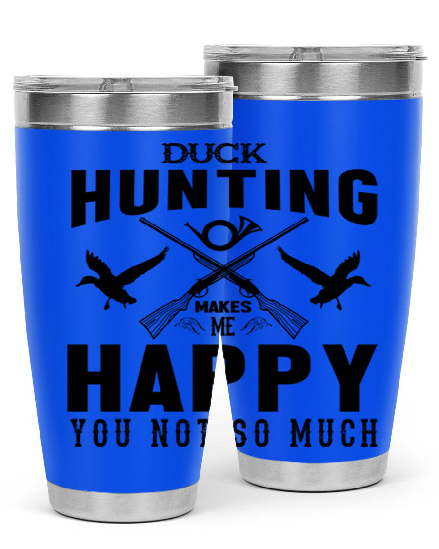 Duck hunting tumbler in stainless steel with a drink-thru lid, showcasing its sleek design and durable construction.