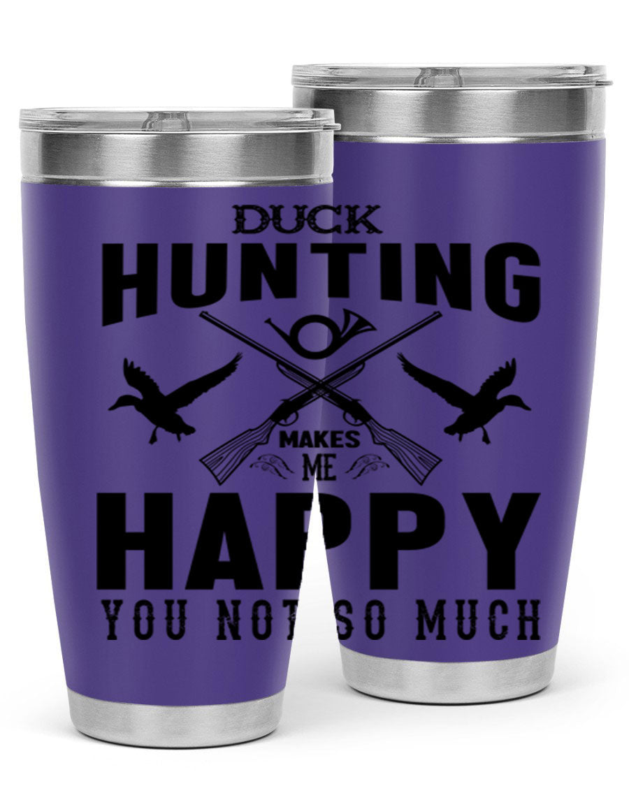 Duck hunting tumbler in stainless steel with a drink-thru lid, showcasing its sleek design and durable construction.