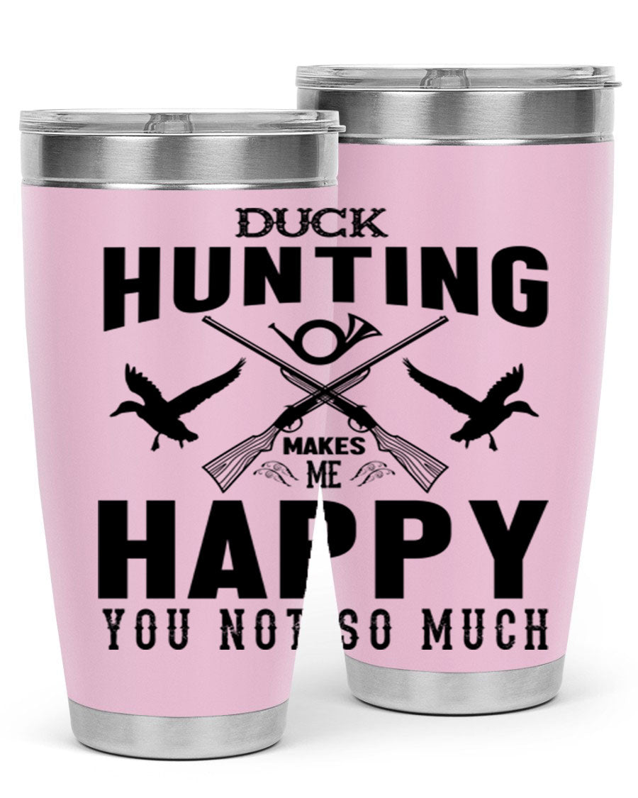 Duck hunting tumbler in stainless steel with a drink-thru lid, showcasing its sleek design and durable construction.