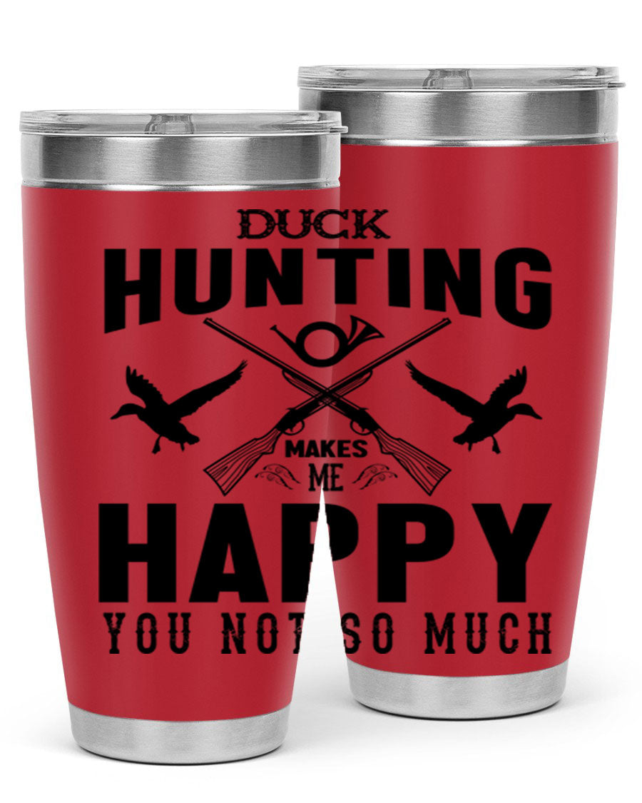 Duck hunting tumbler in stainless steel with a drink-thru lid, showcasing its sleek design and durable construction.