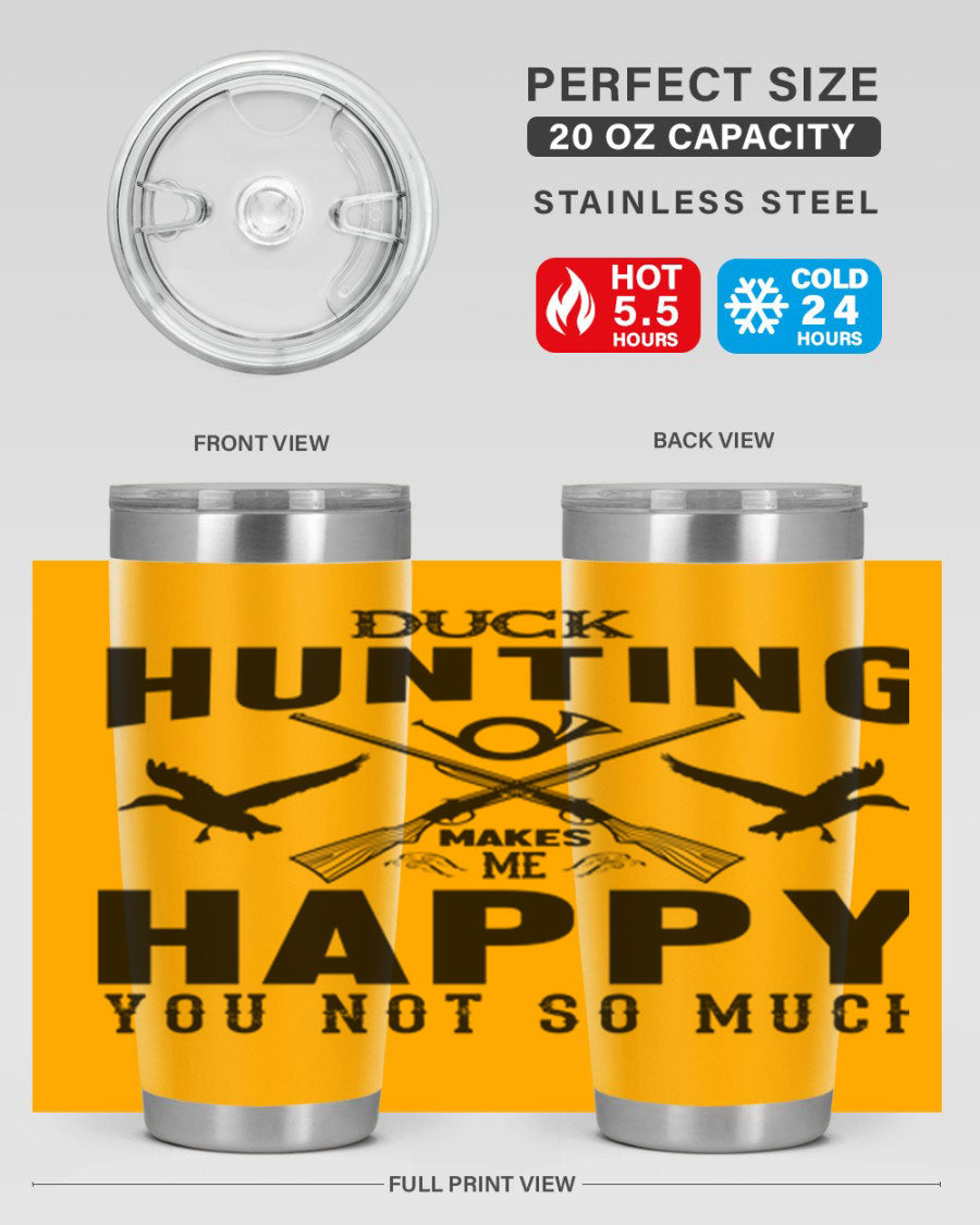 Duck hunting tumbler in stainless steel with a drink-thru lid, showcasing its sleek design and durable construction.