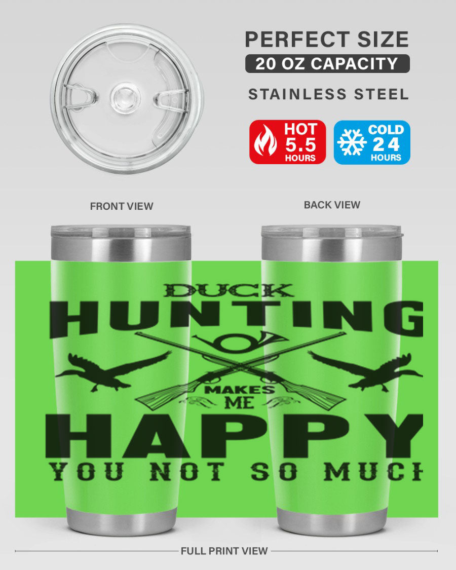 Duck hunting tumbler in stainless steel with a drink-thru lid, showcasing its sleek design and durable construction.