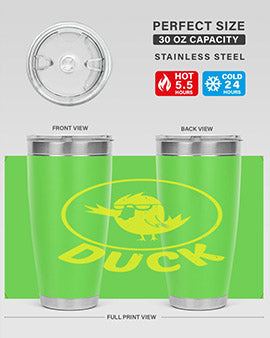 Duck Style 1# Tumbler in stainless steel with a sleek design, showcasing its double wall vacuum insulation and drink-thru lid.