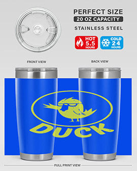Duck Style 1# Tumbler in stainless steel with a sleek design, showcasing its double wall vacuum insulation and drink-thru lid.