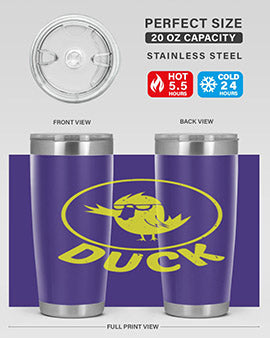 Duck Style 1# Tumbler in stainless steel with a sleek design, showcasing its double wall vacuum insulation and drink-thru lid.