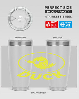 Duck Style 1# Tumbler in stainless steel with a sleek design, showcasing its double wall vacuum insulation and drink-thru lid.