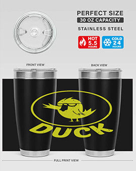 Duck Style 1# Tumbler in stainless steel with a sleek design, showcasing its double wall vacuum insulation and drink-thru lid.
