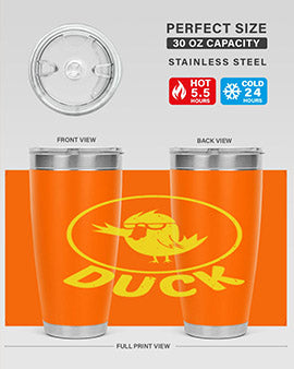 Duck Style 1# Tumbler in stainless steel with a sleek design, showcasing its double wall vacuum insulation and drink-thru lid.
