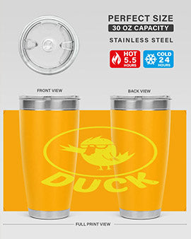 Duck Style 1# Tumbler in stainless steel with a sleek design, showcasing its double wall vacuum insulation and drink-thru lid.