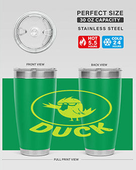 Duck Style 1# Tumbler in stainless steel with a sleek design, showcasing its double wall vacuum insulation and drink-thru lid.