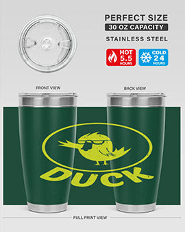 Duck Style 1# Tumbler in stainless steel with a sleek design, showcasing its double wall vacuum insulation and drink-thru lid.