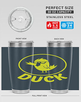 Duck Style 1# Tumbler in stainless steel with a sleek design, showcasing its double wall vacuum insulation and drink-thru lid.