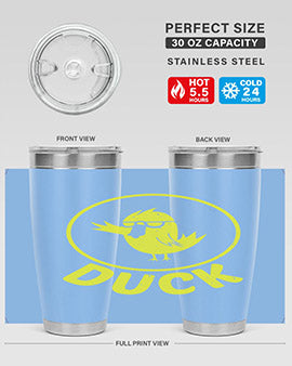 Duck Style 1# Tumbler in stainless steel with a sleek design, showcasing its double wall vacuum insulation and drink-thru lid.