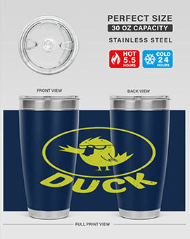 Duck Style 1# Tumbler in stainless steel with a sleek design, showcasing its double wall vacuum insulation and drink-thru lid.