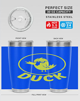 Duck Style 1# Tumbler in stainless steel with a sleek design, showcasing its double wall vacuum insulation and drink-thru lid.