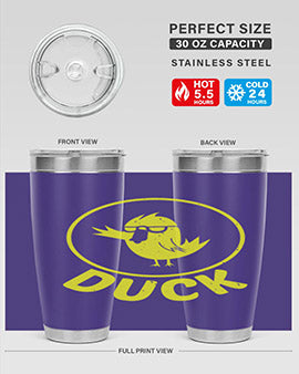 Duck Style 1# Tumbler in stainless steel with a sleek design, showcasing its double wall vacuum insulation and drink-thru lid.