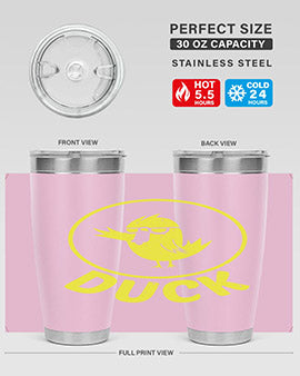 Duck Style 1# Tumbler in stainless steel with a sleek design, showcasing its double wall vacuum insulation and drink-thru lid.