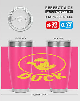 Duck Style 1# Tumbler in stainless steel with a sleek design, showcasing its double wall vacuum insulation and drink-thru lid.