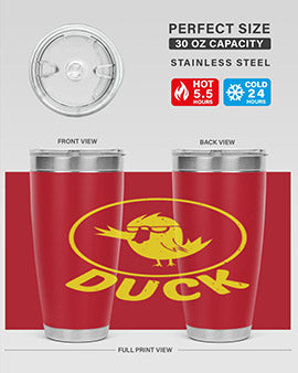 Duck Style 1# Tumbler in stainless steel with a sleek design, showcasing its double wall vacuum insulation and drink-thru lid.
