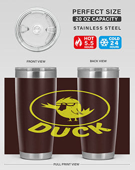 Duck Style 1# Tumbler in stainless steel with a sleek design, showcasing its double wall vacuum insulation and drink-thru lid.