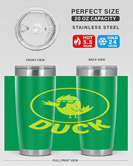 Duck Style 1# Tumbler in stainless steel with a sleek design, showcasing its double wall vacuum insulation and drink-thru lid.