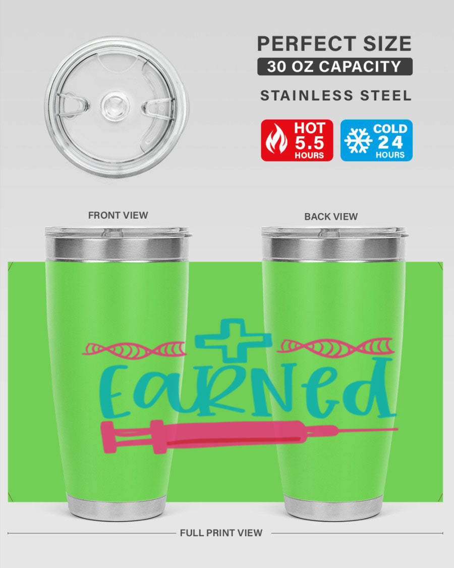Earned Style 197# Nurse Tumbler in stainless steel with a press-in lid, designed for hot and cold beverages.