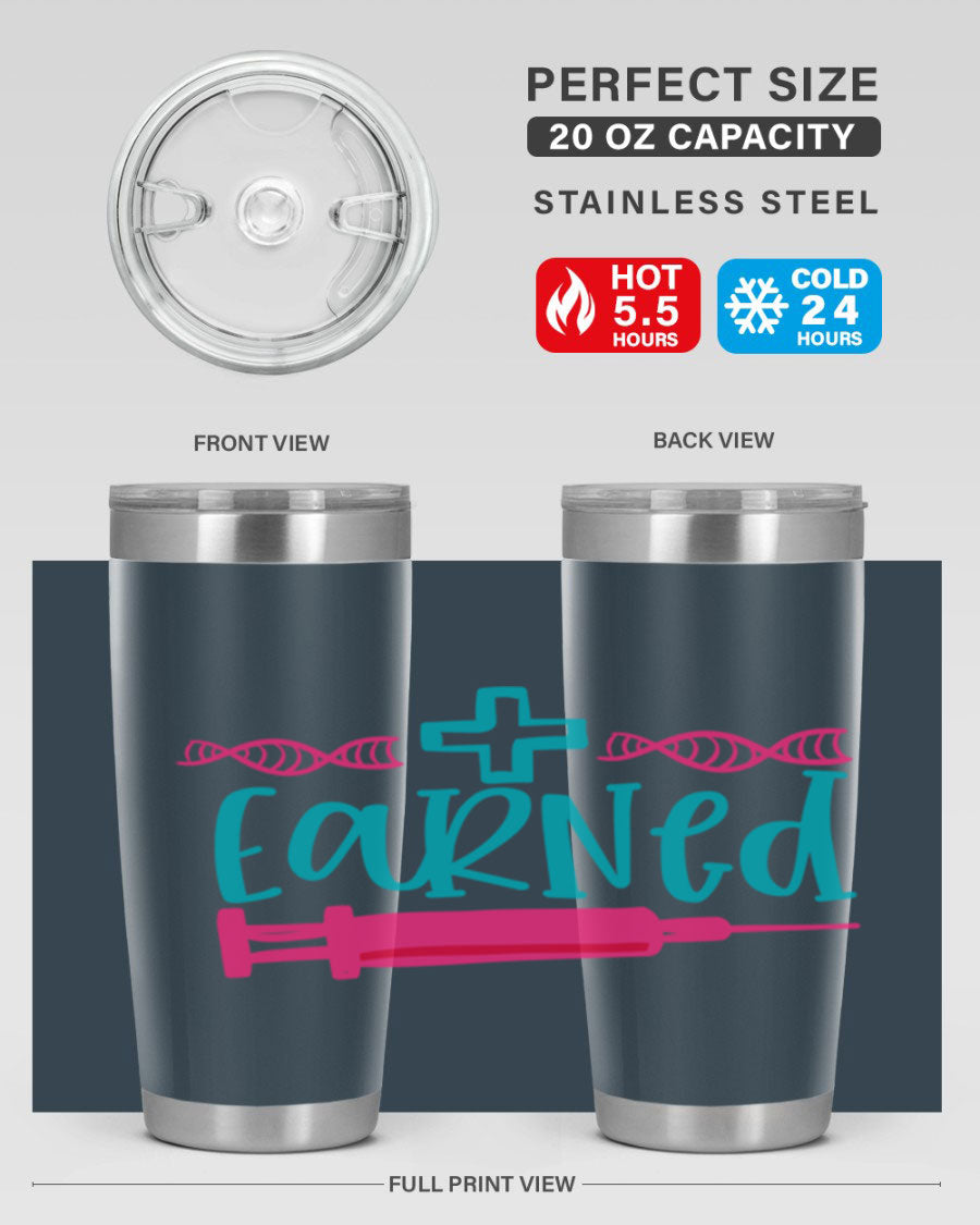 Earned Style 197# Nurse Tumbler in stainless steel with a press-in lid, designed for hot and cold beverages.