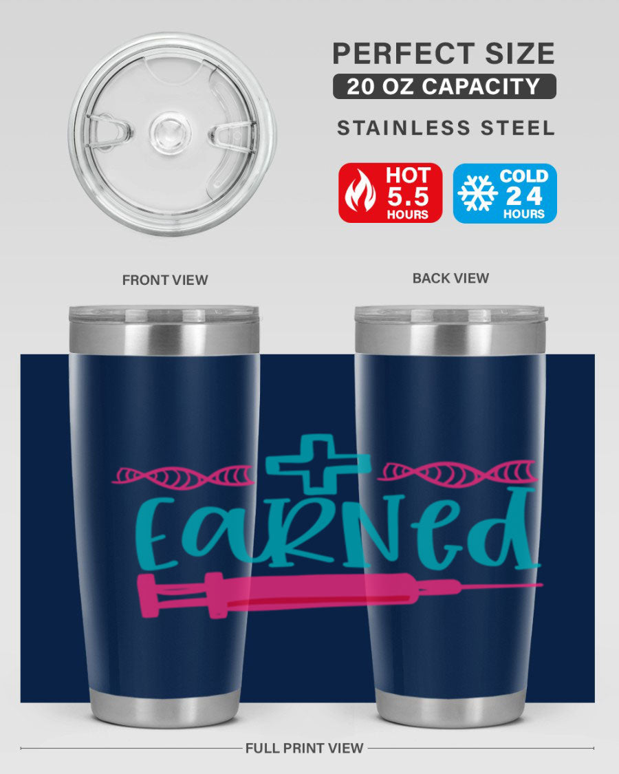 Earned Style 197# Nurse Tumbler in stainless steel with a press-in lid, designed for hot and cold beverages.
