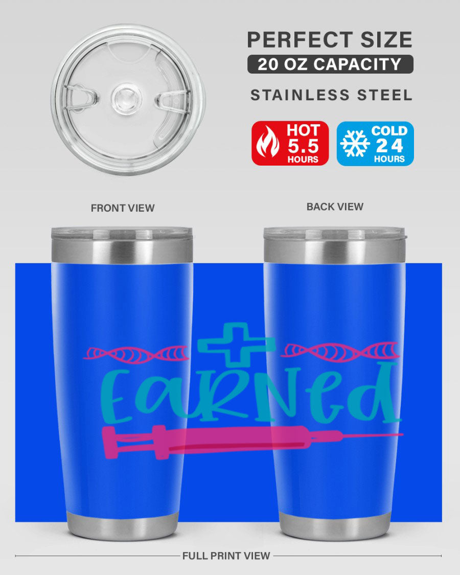 Earned Style 197# Nurse Tumbler in stainless steel with a press-in lid, designed for hot and cold beverages.