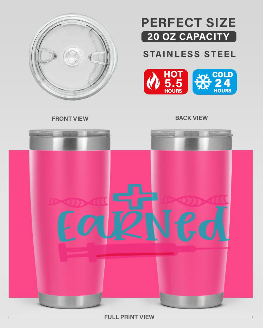 Earned Style 197# Nurse Tumbler in stainless steel with a press-in lid, designed for hot and cold beverages.