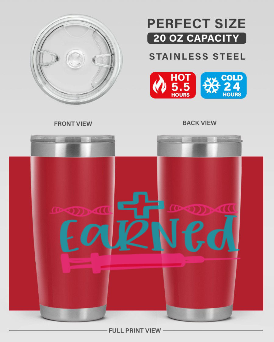 Earned Style 197# Nurse Tumbler in stainless steel with a press-in lid, designed for hot and cold beverages.