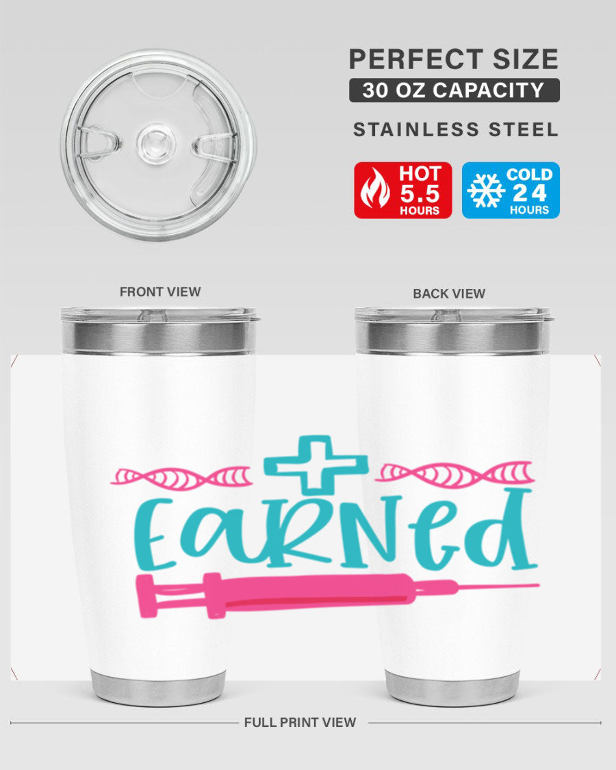 Earned Style 197# Nurse Tumbler in stainless steel with a press-in lid, designed for hot and cold beverages.