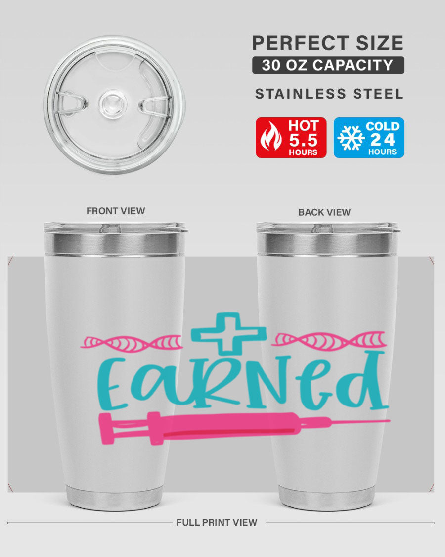 Earned Style 197# Nurse Tumbler in stainless steel with a press-in lid, designed for hot and cold beverages.