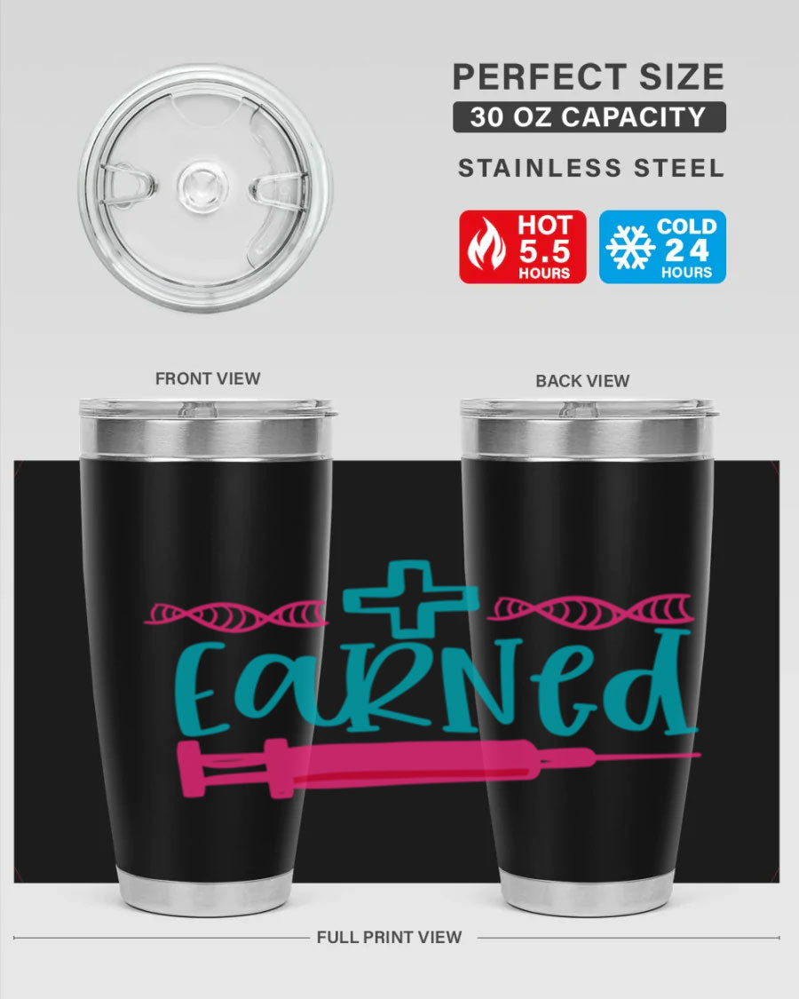 Earned Style 197# Nurse Tumbler in stainless steel with a press-in lid, designed for hot and cold beverages.