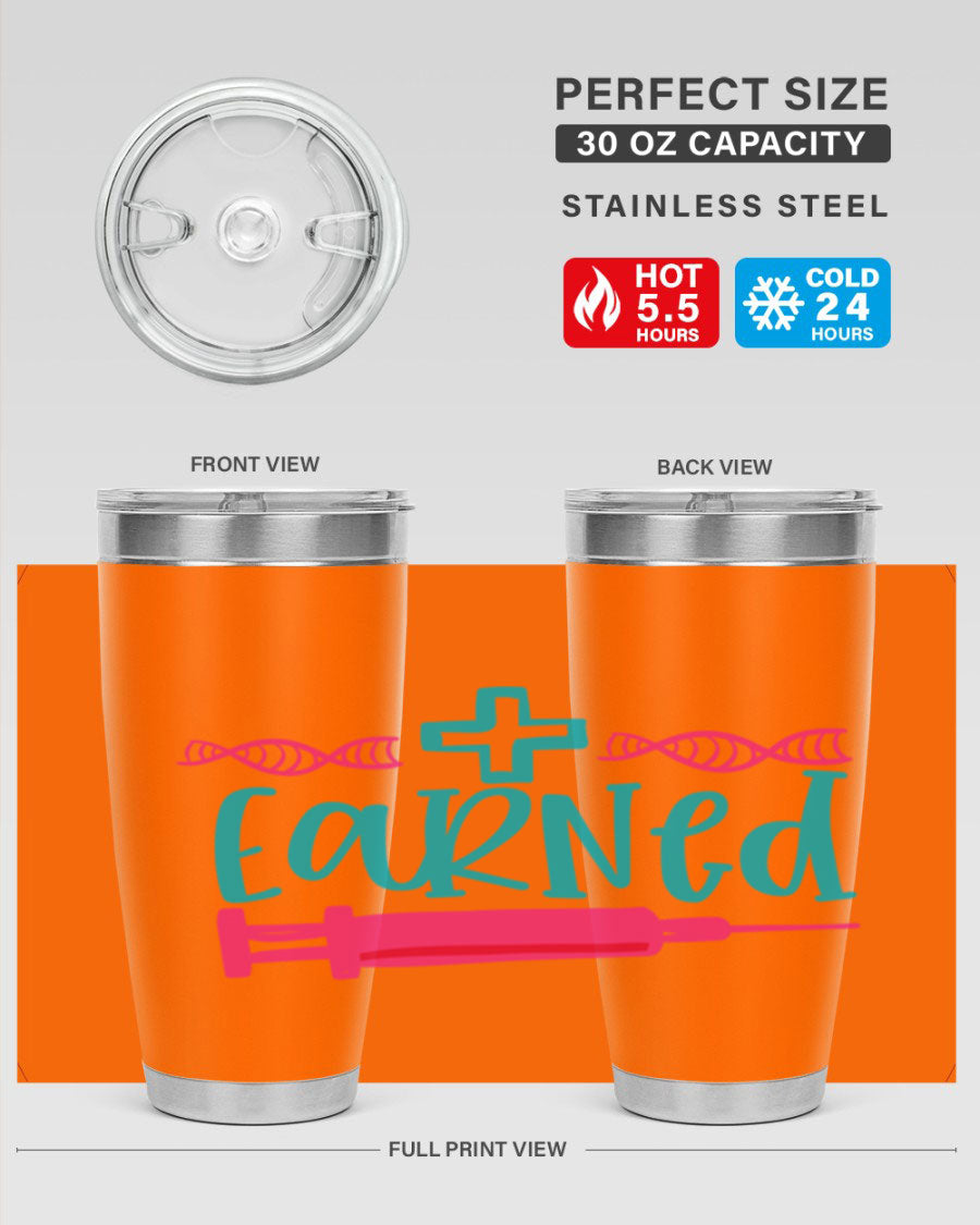 Earned Style 197# Nurse Tumbler in stainless steel with a press-in lid, designed for hot and cold beverages.