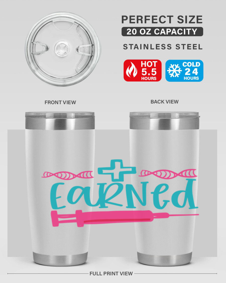 Earned Style 197# Nurse Tumbler in stainless steel with a press-in lid, designed for hot and cold beverages.