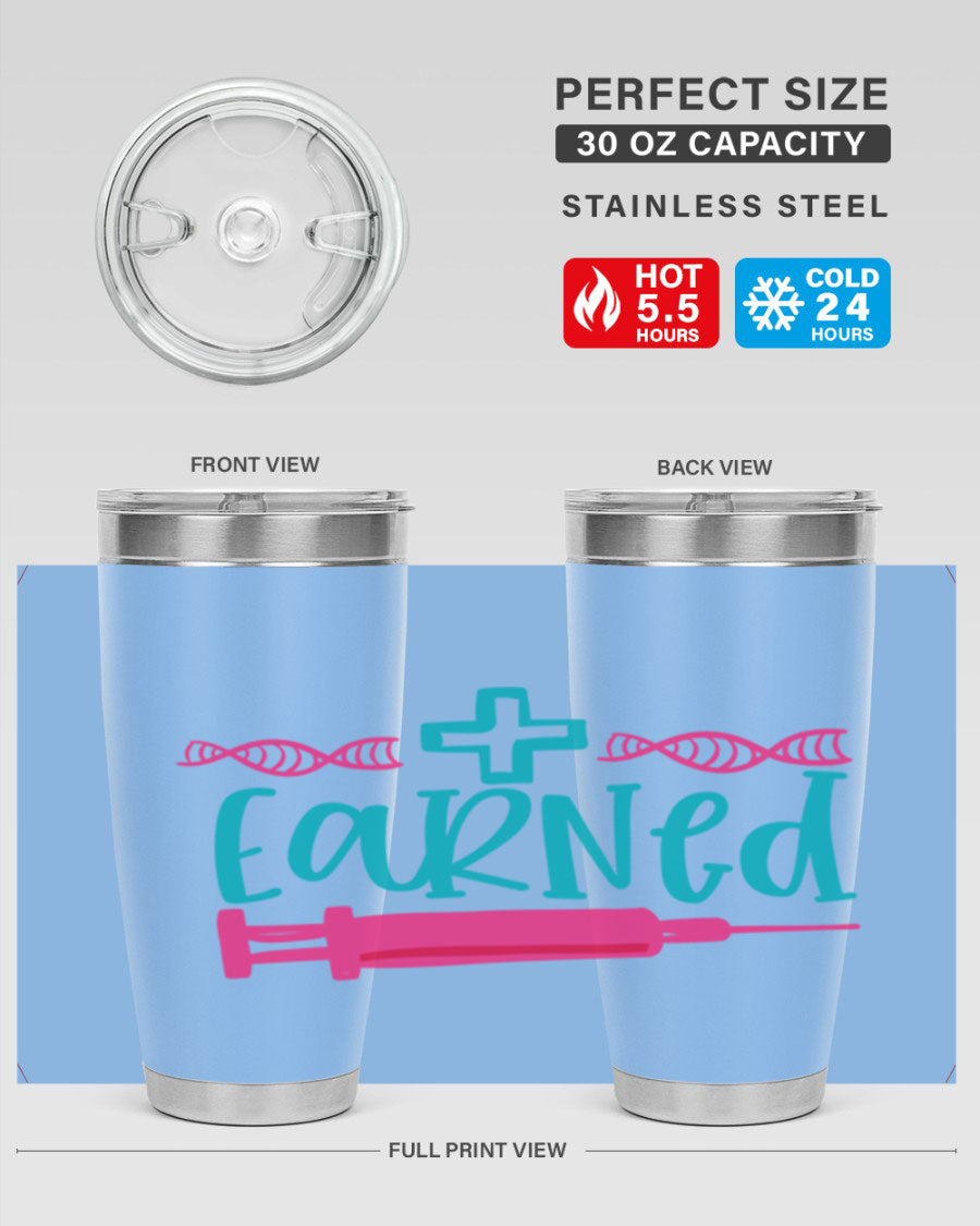 Earned Style 197# Nurse Tumbler in stainless steel with a press-in lid, designed for hot and cold beverages.