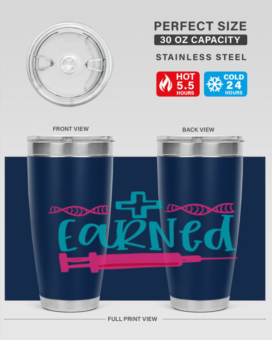 Earned Style 197# Nurse Tumbler in stainless steel with a press-in lid, designed for hot and cold beverages.