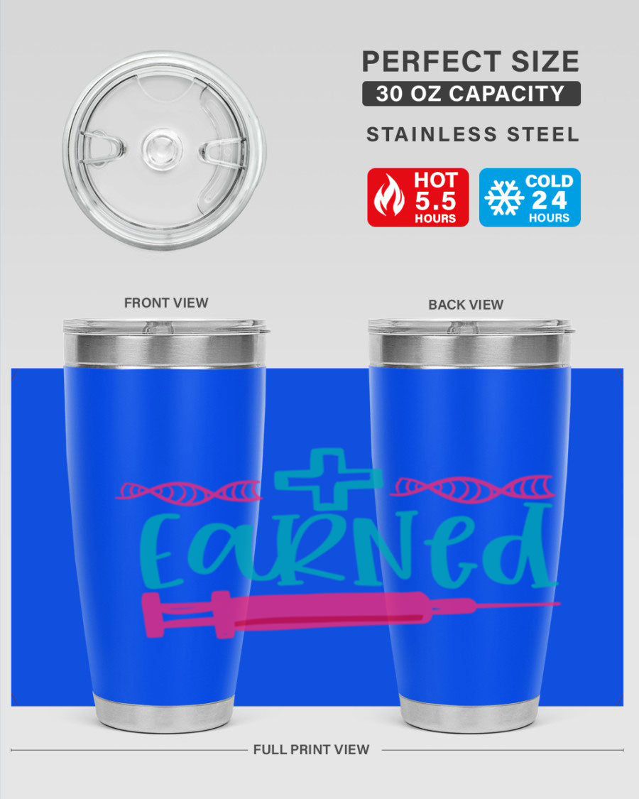 Earned Style 197# Nurse Tumbler in stainless steel with a press-in lid, designed for hot and cold beverages.
