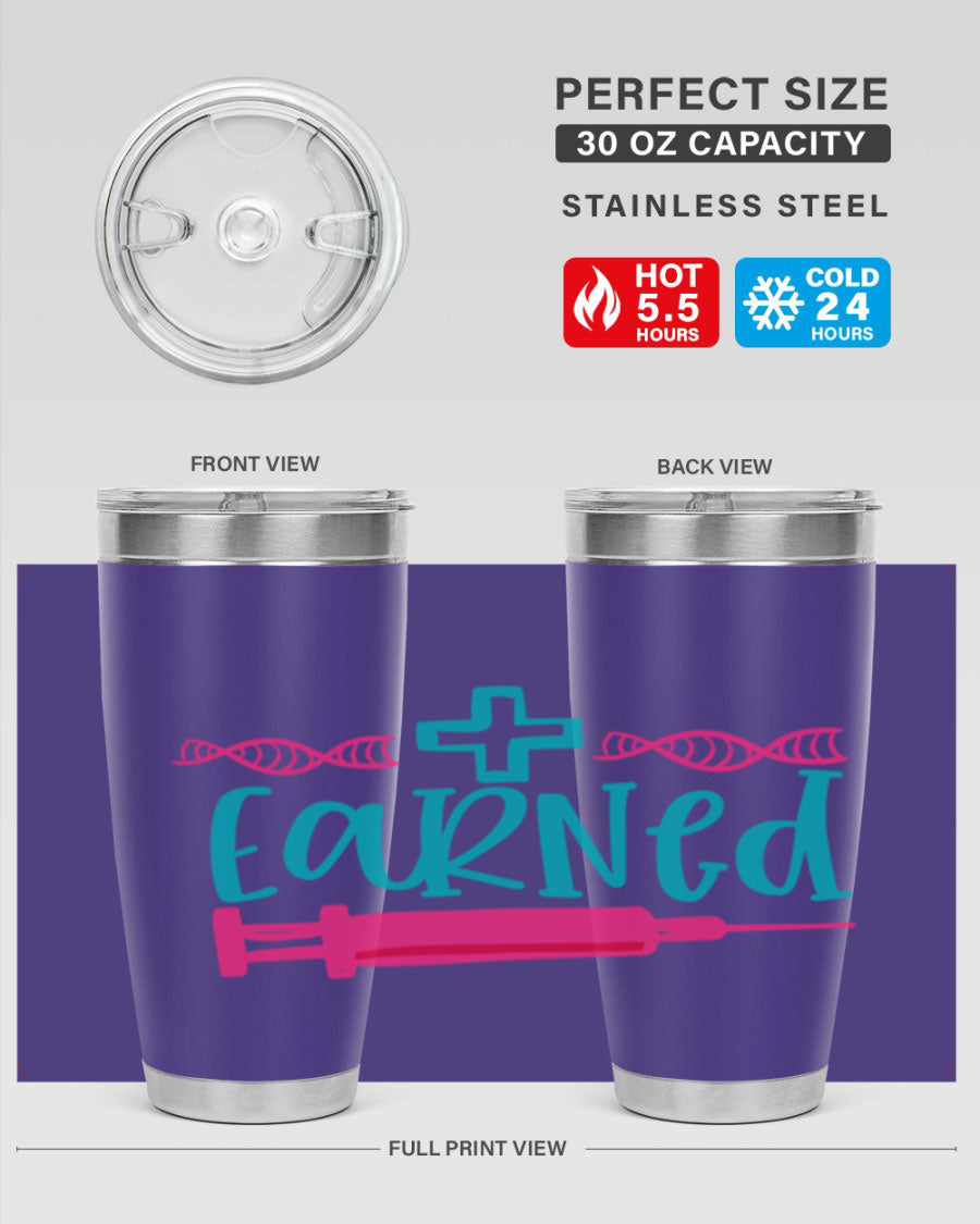 Earned Style 197# Nurse Tumbler in stainless steel with a press-in lid, designed for hot and cold beverages.