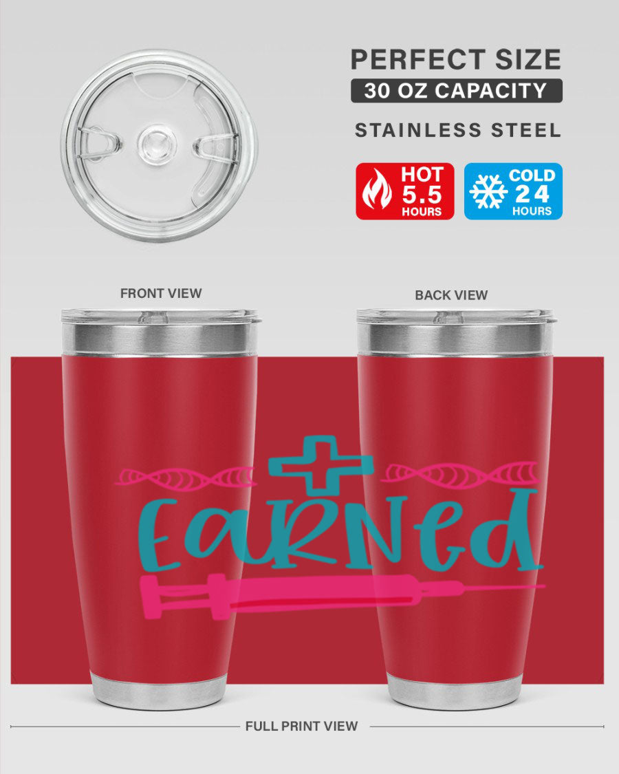 Earned Style 197# Nurse Tumbler in stainless steel with a press-in lid, designed for hot and cold beverages.